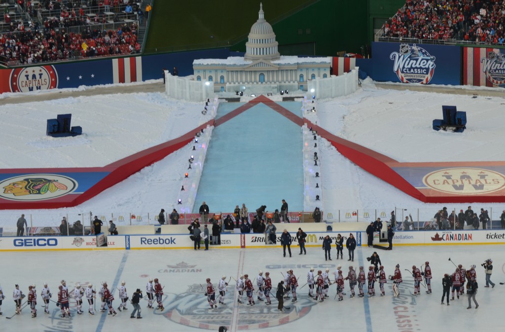 “What you saw here today from 43,000 people was a level of enthusiasm for hockey, for the Capitals, that I'm not sure many people imagined could ever have been accomplished here in Washington,” NHL Commissioner Gary Bettman said. “The atmosphere couldn't have been greater. The weather was spectacular. I have to congratulate my own special events people for the way they dressed up this park. I mean, the replica Capitol Building, the reflecting pool, actually somebody showed me a picture of somebody skating on the reflecting pool in 1918 to give you a sense of how far these things go back here. But it made for a fun day.” (Chris Swanson)