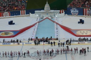 Following Winter Ice tradition, the Capitals and Blackhawks shook hands following Washington's 3-2 win. (Chris Swanson)