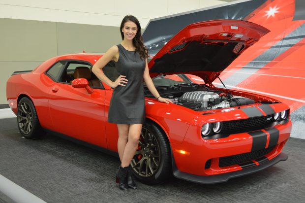 A model showcases the Dodge Challenger at the 2017 Motor Trend International Auto Show in Baltimore. (Anthony C. Hayes)