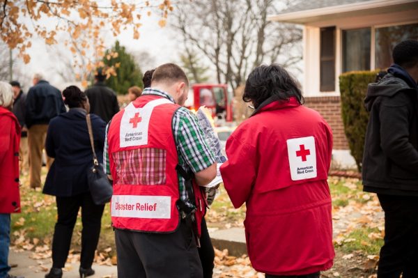 Red Cross workers at the Gas explosion in the Woodmoor area of Baltimore County. (Credit Michael Jordan BPE)