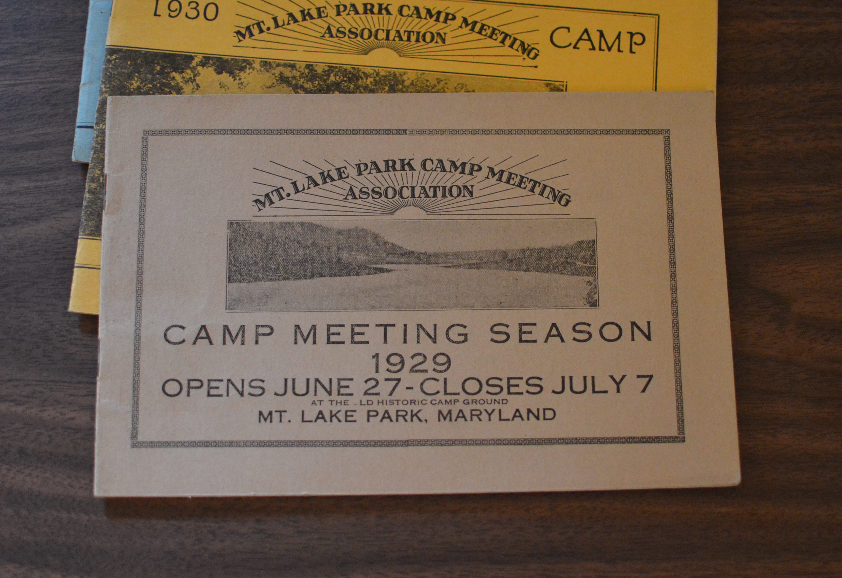 Cards which annouced the Mt. Park Camp Meeting Association's Camp Meeting Season were on display in the Mountain Park Lake Museum during Chautauqua, Then & Now. (Anthony C. Hayes)