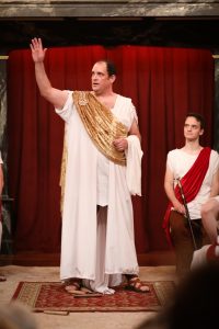 David Anthony Lewis and Michael Manocchio in Julius Caesar at the American Shakespeare Center's Blackfriars Playhouse in Staunton, VA.. Photo by Lindsey Walters.