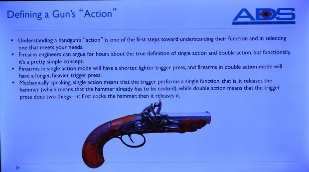 Concealed carry in Maryland: An instructional slide used during a class at Annapolis Defense & Security. (Anthony C. Hayes)