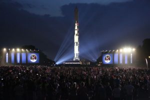 Event Tech in Baltimore creates staging, lighting and other structures for large events. The company helped build a structure of cargo containers for the National Mall 50th anniversary moon landing celebration in July 2019. (Courtesy: Event Tech)
