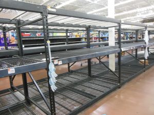 Empty toilet paper shelves at the Walmart Super Center in Halethorpe, Maryland. (Anthony C. Hayes)