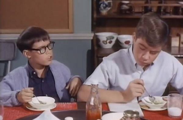 Barry and Stanley Livingston chow down in TV Dinners. (screenshot from My Three Sons)