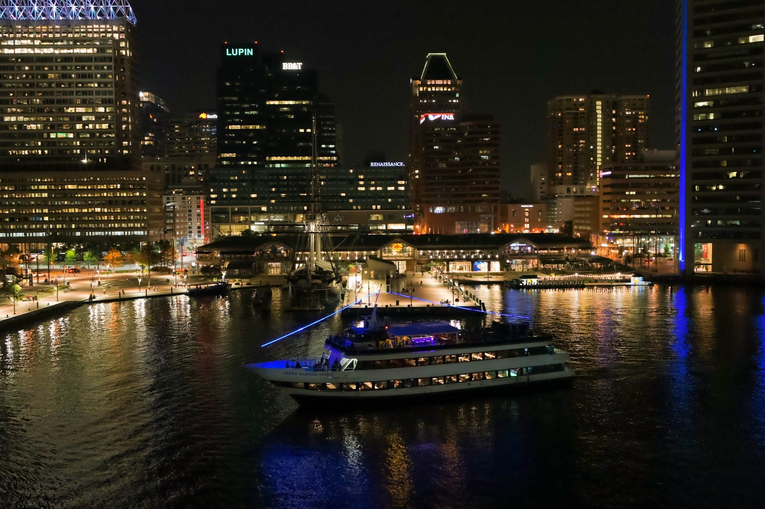 The Spirit of Baltimore sails against the backdrop of Baltimore's beautiful Inner Harbor. (courtesy Hornblower Cruises and Events)