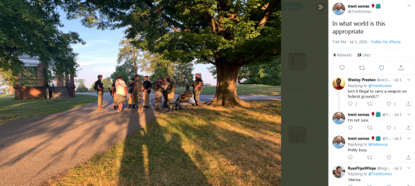 Trent Somes at the Gettysburg National Cemetery Rostrum July 3, 2020 credit Trent Somes III Twitter