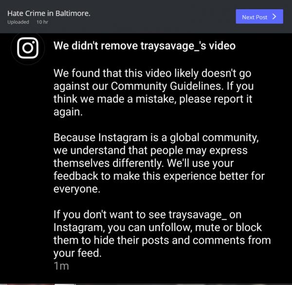 assault in Baltimore: screenshot of Instagram
