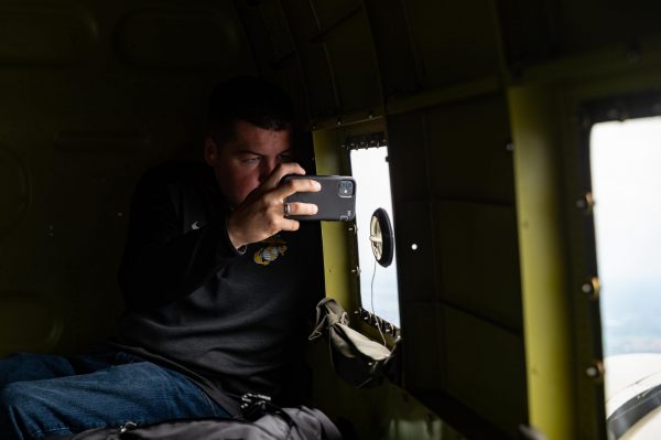 Veteran Adam Kisielewski Photographed in flight on September 24, 2020 in the sky over Culpepper, Virginia. “That’s All, Brother” is the original 1940’s era Douglas C-47 which lead the first wave of the June 6, 1944 D-day invasion dropping approximately 13,000 U.S. Paratroopers during World War II. This aircraft was restored to it’s original condition by the Commemorative Air Force, a flying museum organization. (Photo / Mike Jordan)