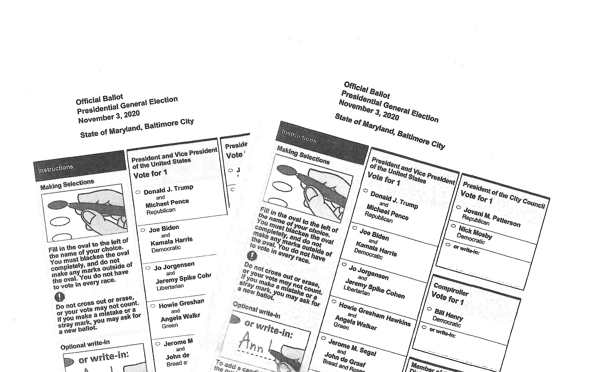 Sample ballots form the 2020 Maryland General Election credit Anthony C. Hayes