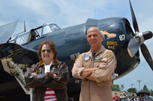 Lynn Stepanian-Smith and pilot Peter Hague at the Capital Wing CAF Frederick, MD Warplane Ride (credit Anthony C. Hayes)
