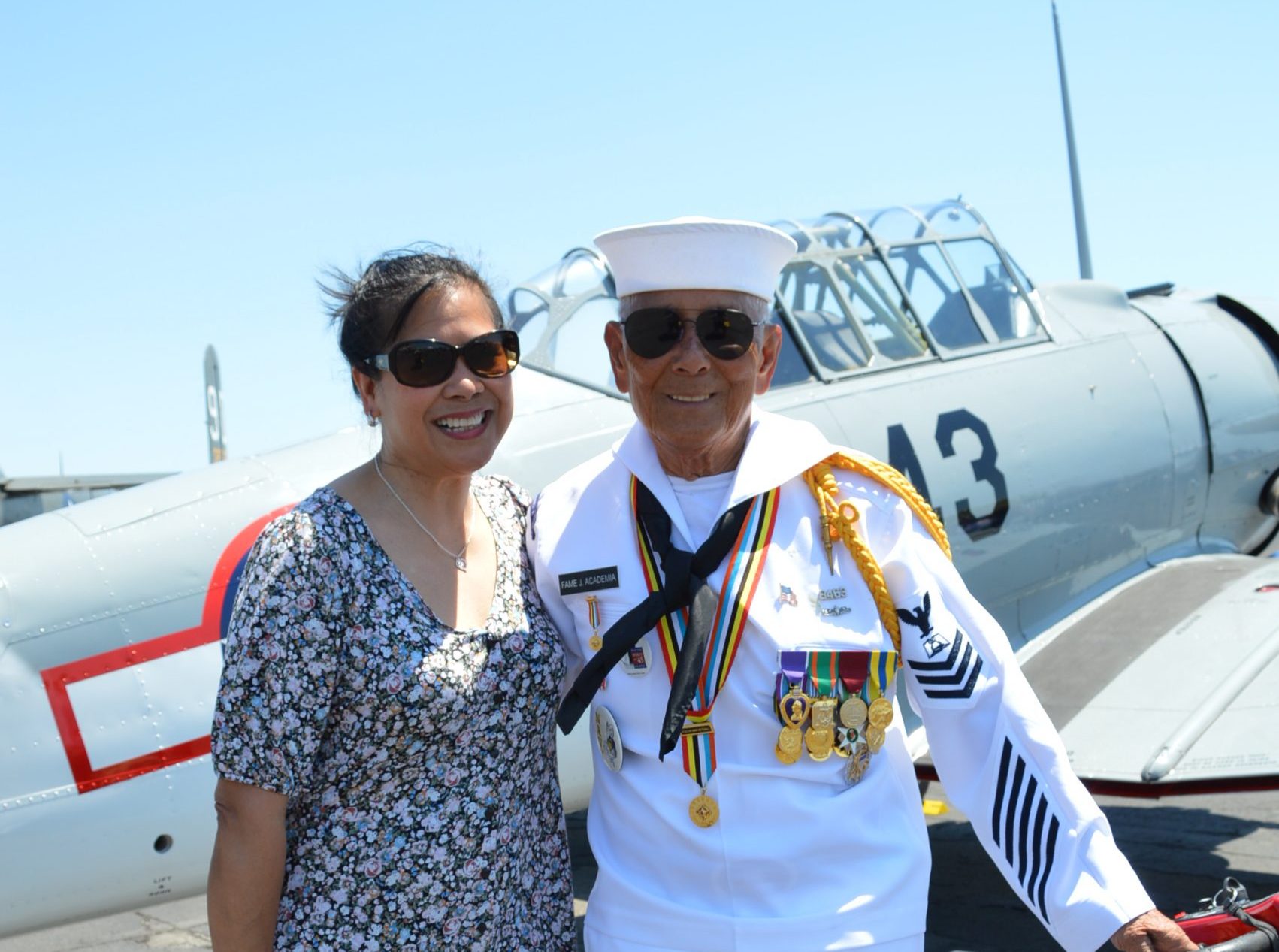 Fame Academia and his daughter Lynnette Herbine pose for a picture at the MAAM WWII Weekend. (credit Anthony C. Hayes)