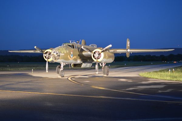 Night Engine-Run Photo Shoot: The Yankee Air Museum’s North American B-25 “Mitchell” Rosie’s Reply. (credit Anthony C. Hayes)