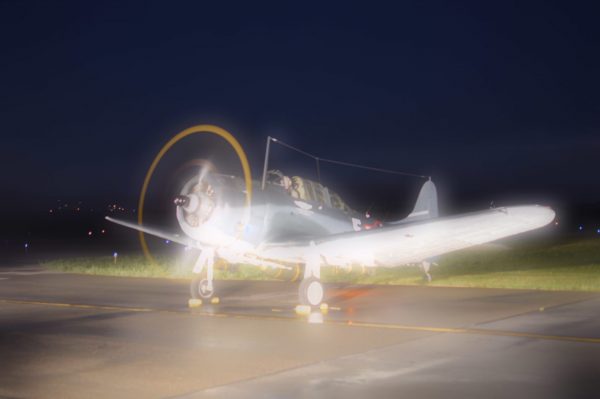 MAAM 2021 Night Engine-Run Photo Shoot: The Commemorative Air Force’s Douglas SBD-5 “Dauntless” Lady in Blue. (Credit Anthony C. Hayes)