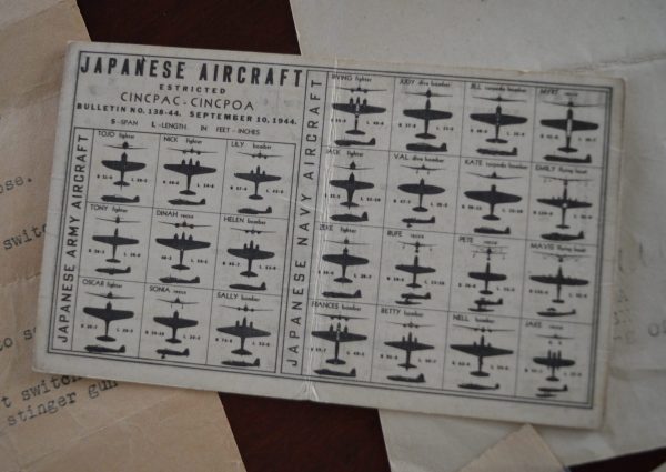 A handy pocket card for identifying Japanese aircraft. Credit: The Edward Stepanian Collection courtesy Lynn Stepanian-Smith.