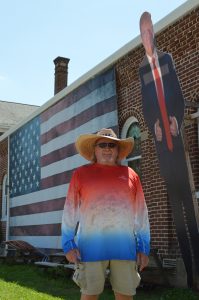 Trump Store owner Whitey Taylor with his huge Trump cut-out. (Anthony C. Hayes)