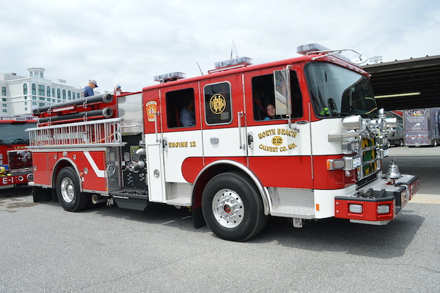 National Fallen Firefighters Foundation Memorial Lap at Dover Motor Speedway, May 1, 2022:Ready to roll: Engine 12 from North Beach in Calvert County, Maryland. (credit Anthony C. Hayes)