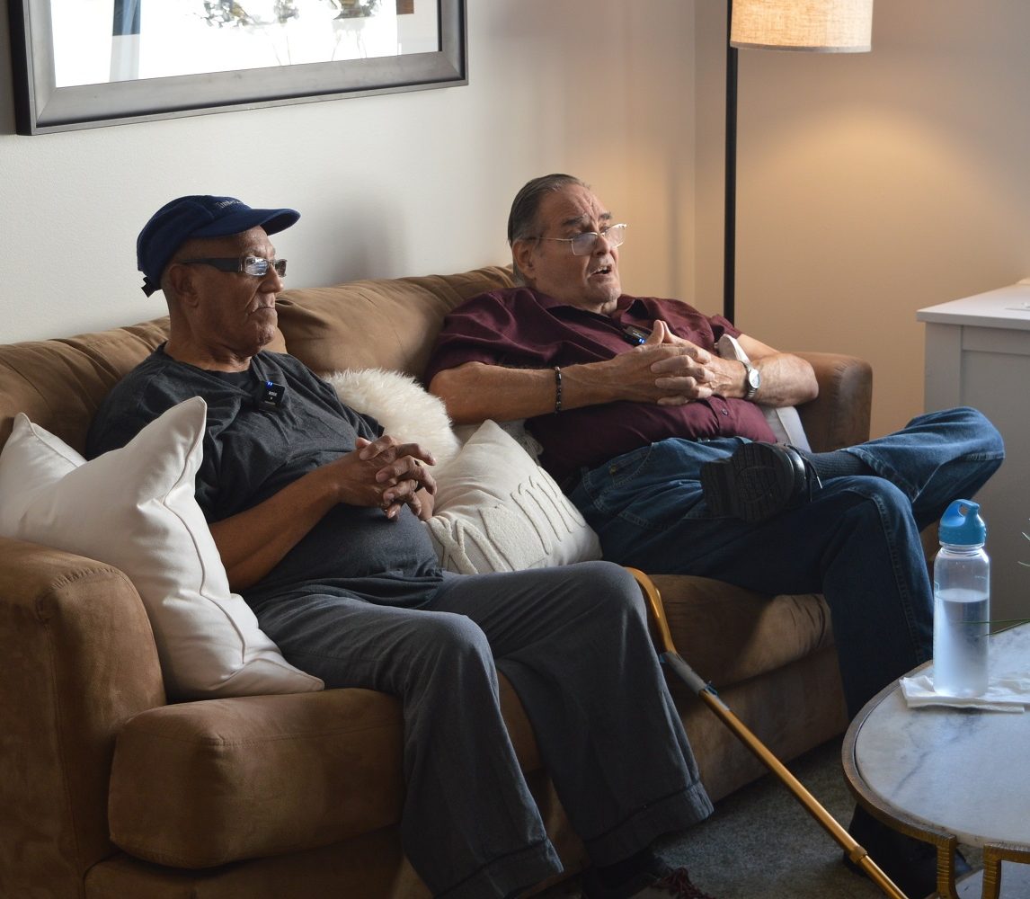 Veterans Legacy Project: Vietnam veterans Francois Taylor and Robert Merritt share their stories with St. Paul's Boys School students (credit Anthony C. Hayes)