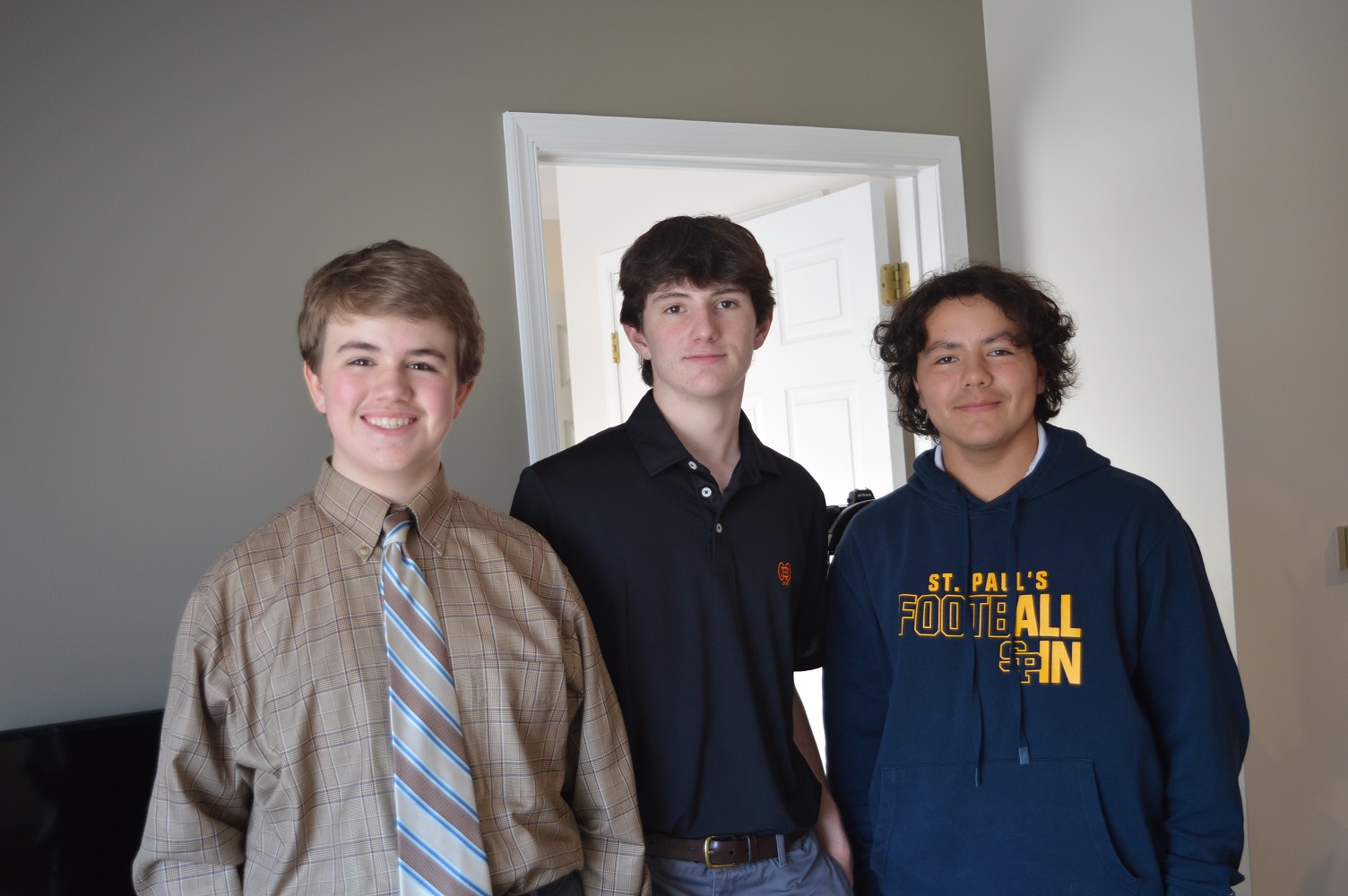 Veterans Legacy Project: St. Paul’s Boys School students Torben Heinbockel, Owen Woolley and Ryder Reese (credit Anthony C. Hayes)