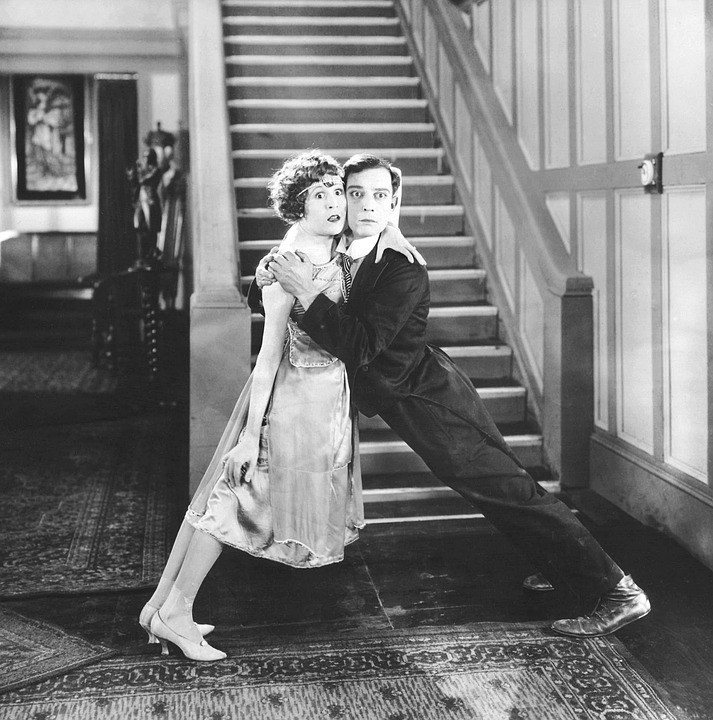 Vaudeville and silent film star Buster Keaton and Virginia Fox in The Electric House (1922) - Public Domain