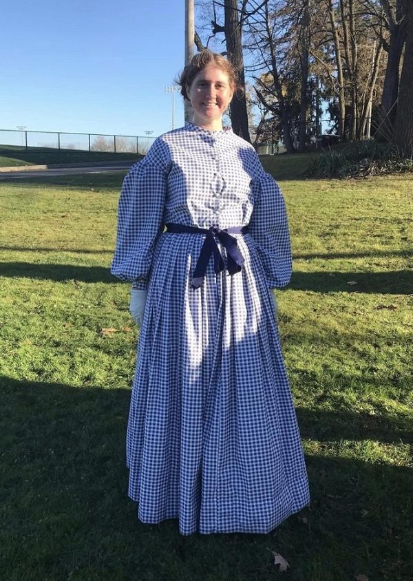 Sidesaddle story: ASA member Erica Parriott models her homemade day dress. (credit Anthony C. Hayes)