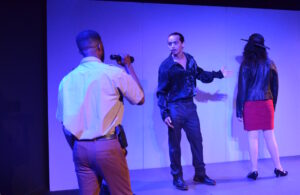 Variations On Night: Isaiah C. Evans, Anthony Ross Ocampo, and Sarah Lynn Taylor in "Who is She" by Kristen Wheeler. (Rapid Lemon Productions)