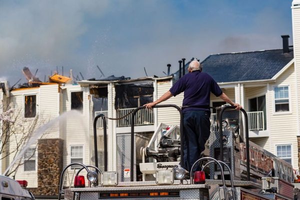 A fire and a possible explosion ripped through an apartment building in the 2400 block of Bytham Court at the Diamond Ridge Luxury Apartment Complex in Windsor Mill, Maryland (Credit Michael Jordan / BPE)