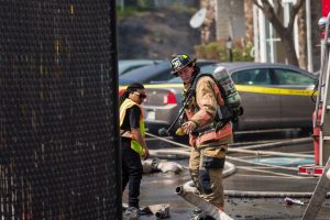 A fire and a possible explosion ripped through an apartment building in the 2400 block of Bytham Court at the Diamond Ridge Luxury Apartment Complex in Windsor Mill, Maryland (Credit Michael Jordan / BPE)