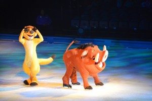 The Lion King's Timon, left, and Pumbaa brought humor to Disney on Ice: 100 Years of Magic.