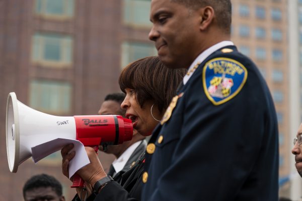 Mayor Catherine E. Pugh and Police Commissioner Darryl De Sousa at Baltimore Gun Violence Protest March 6, 2018. (credit Michael Jordan BPE)