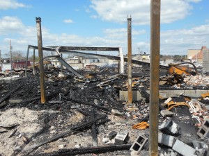 Twisted steel and ashes are almost all that remain of the senior housing project of Southern Baptist Church. (Anthony C. Hayes)