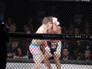 Neil Johnson just misses Binky Johnson's face during their rbout at Shogun Fights XI. (Jon Gallo)