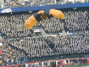 Of course the football for the Army-Navy game was delivered by skydivers. (Jon Gallo)
