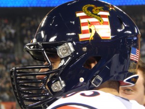 Navy wore new "Don't Tread On Me" helmets against Army. (Jon Gallo)
