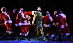 David Schlumpf as Buddy the Elf and the ensemble of ELF THE MUSICAL at Olney Theatre Center. (Photo: Stan Barouh)