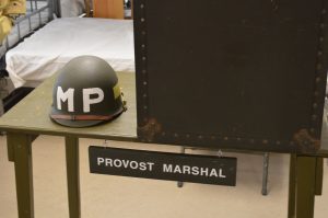 An MP helmet on dispaly at the WWII Historical Association Battle of the Bulge event at Ft. Indiantown ap, PA. (credit Anthony C. Hayes)