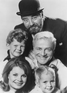 Kathy Garver (bottom left) with her co-stars of Family Affair, Brian Keith (center), Sebastian Cabot (back), Johnny Whitaker, and Anissa Jones.