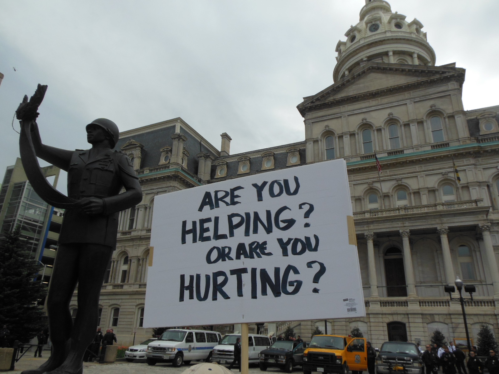 A protest sign at City Hall during the Freddie Gray rally credit Anthony C. Hayes