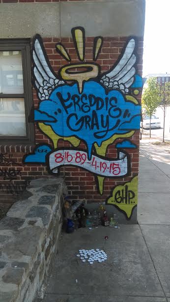 Freddie Gray memorials are scattered throughout the streets of Baltimore. (Gary Gately)
