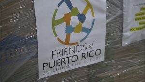 A pallet of goods destined to help hurricane victims from the Friends of Puerto Rico
