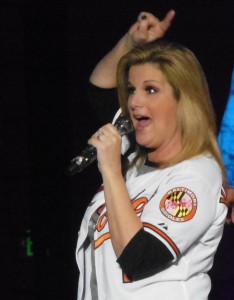 Trisha Yearwood delighted local fans by donning a Baltimore Orioles jersey for her set during the Garth Brooks concert. (Anthony C. Hayes)