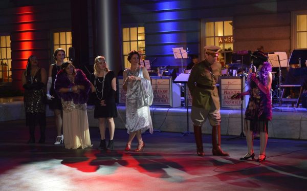 David Shuey (as General Pershing)with several hopefuls of the Ms. Dardanella contest at the Great Gatsby Presidential Inaugural Ball. (Anthony C. Hayes)