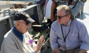 Veteran William Fitzpatrick shares his story with feature writer Anthony C. Hayes. (Bev Geiger)