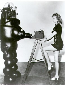 Robby the Robot (from Forbidden Planet) with Anne Francis and his Remington Super-Riter