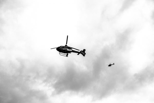 Baltimore City police helicopters were a common sight during the Baltimore uprising. (Sean Scheidt)