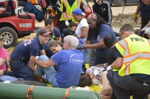 On Sunday June 10, 2018, Sinai Hospital in Baltimore, Maryland, in cooperation with Pimlico Race Course and local police and fire departments, offered first responders the opportunity to enter the scene of a mock mass-casualty event. (Credit Anthony C. Hayes/Baltimore Post-Examiner)