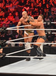 A dazed Cesaro is caught in the grasp of The Miz. (Anthony C. Hayes)