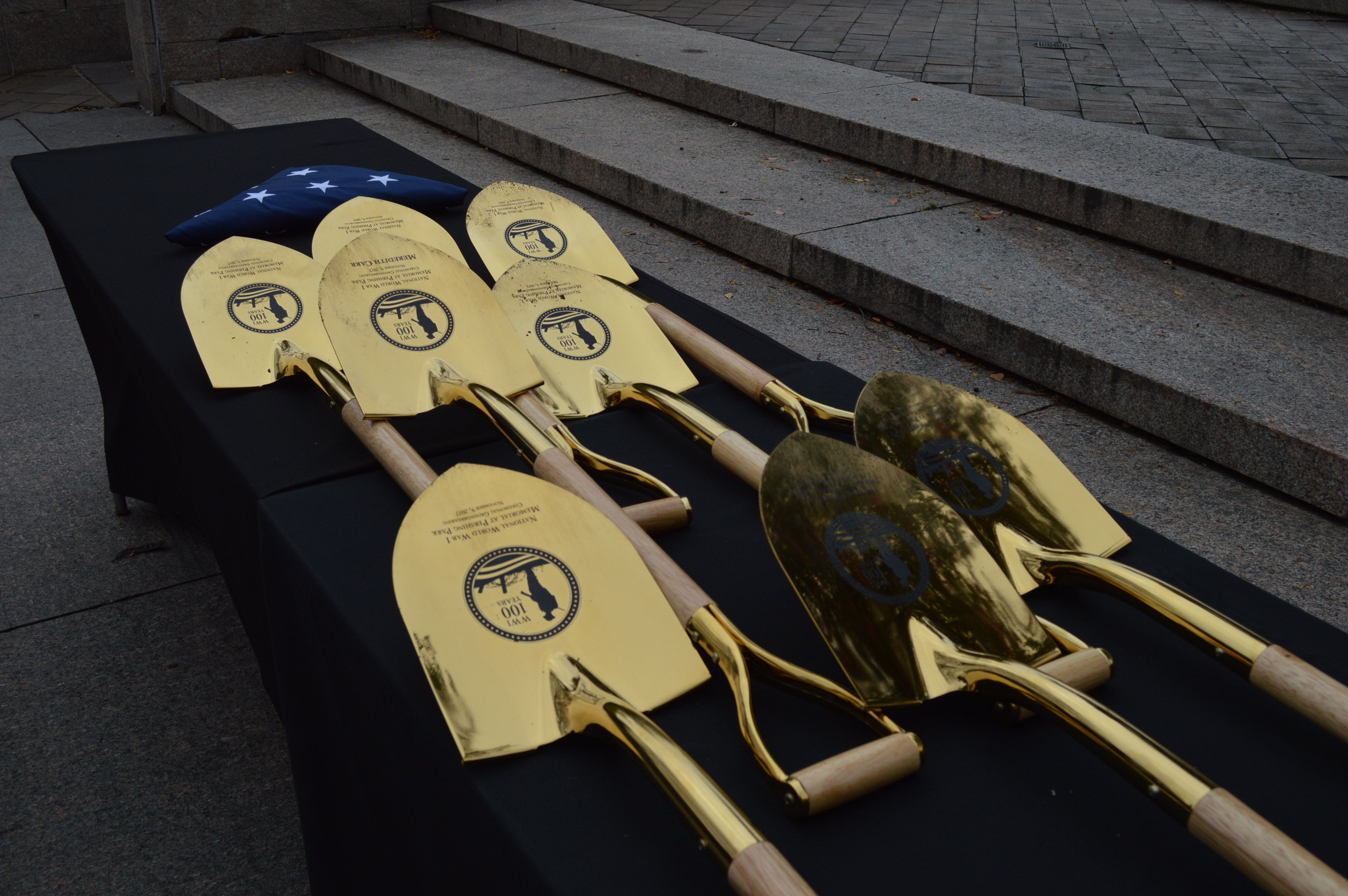 Shovels used for the groundbreaking ceremony for the new World War I Memorial in Washington, D.C. (Anthony C. Hayes)