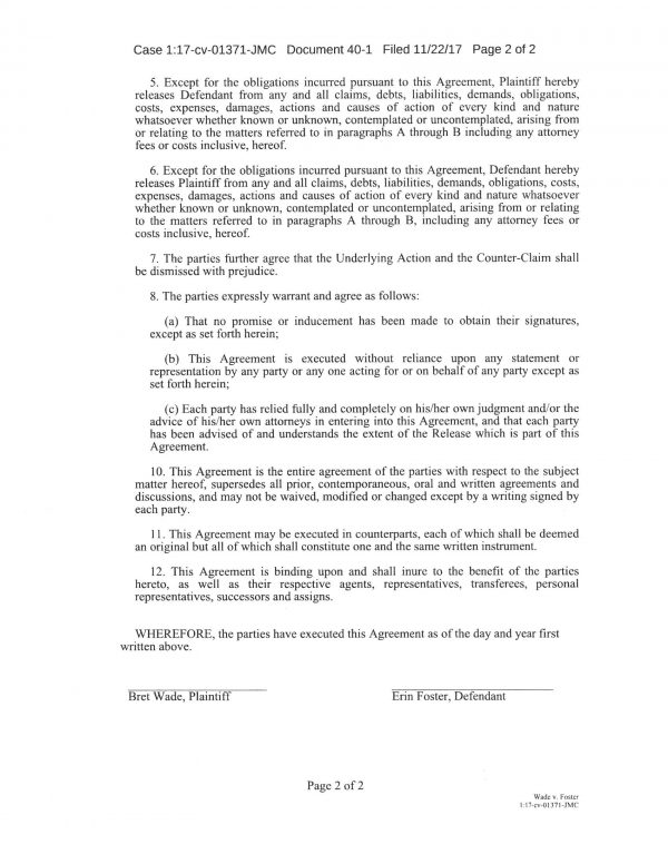 Disputed Wade / Foster Settlement doc Page 2
